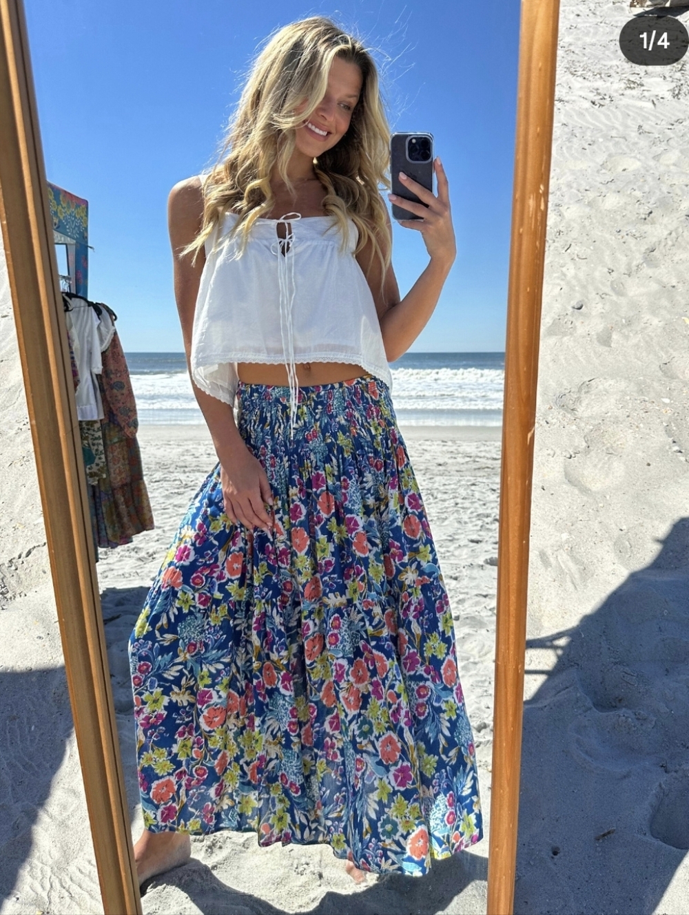 ✌️🌻 NATURAL LIFE 🌻✌️ Blue Floral Boho Maxi Skirt, sz XS, NWT